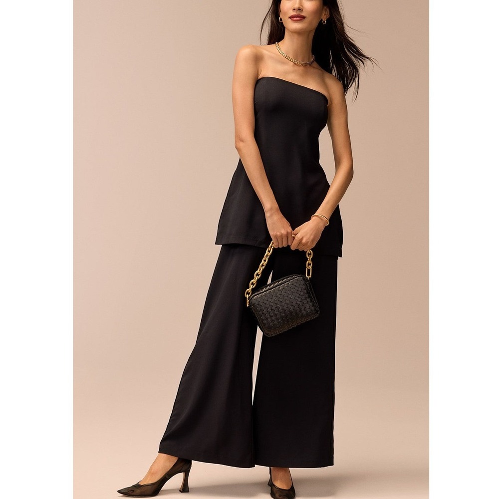 NWT Hutch Black Strapless Wide Leg Peplum Twofer Jumpsuit Formal Evening Small